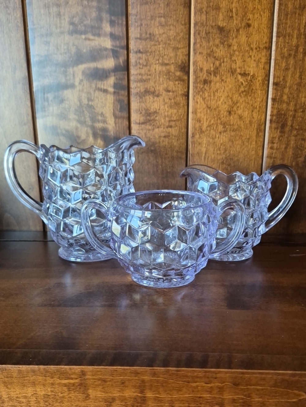 Fostoria Vintage Pressed Glass Creamer and Sugar Set - Light Lavender Tint